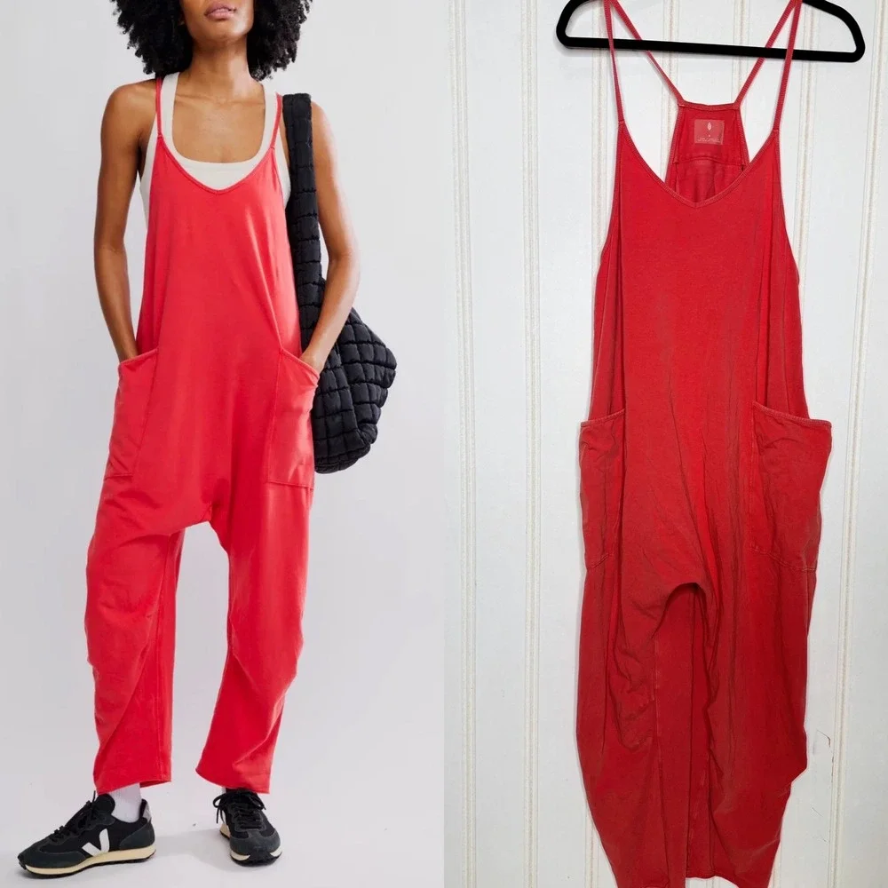 FP Movement Hot Shot Onesie Red Slouchy Oversized Jumpsuit Romper Womens Small